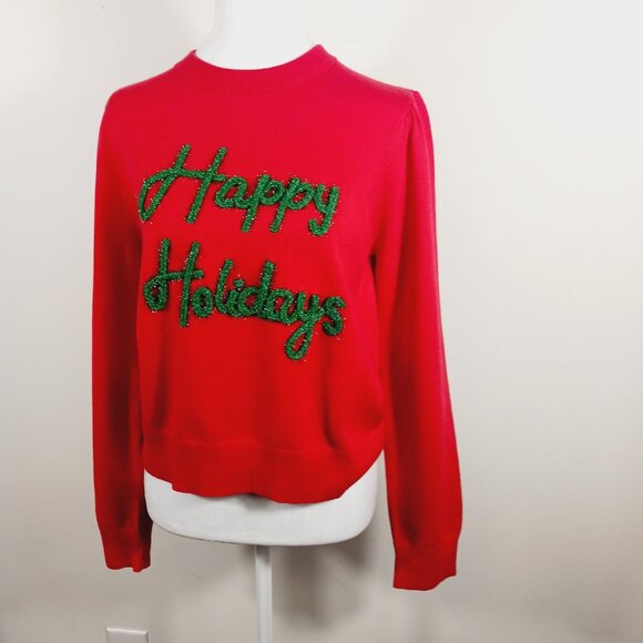 Main Strip, Happy Holidays Tinsel Sweater, Red W/ Green SZ MED, Novelty, Festive - Picture 5 of 15